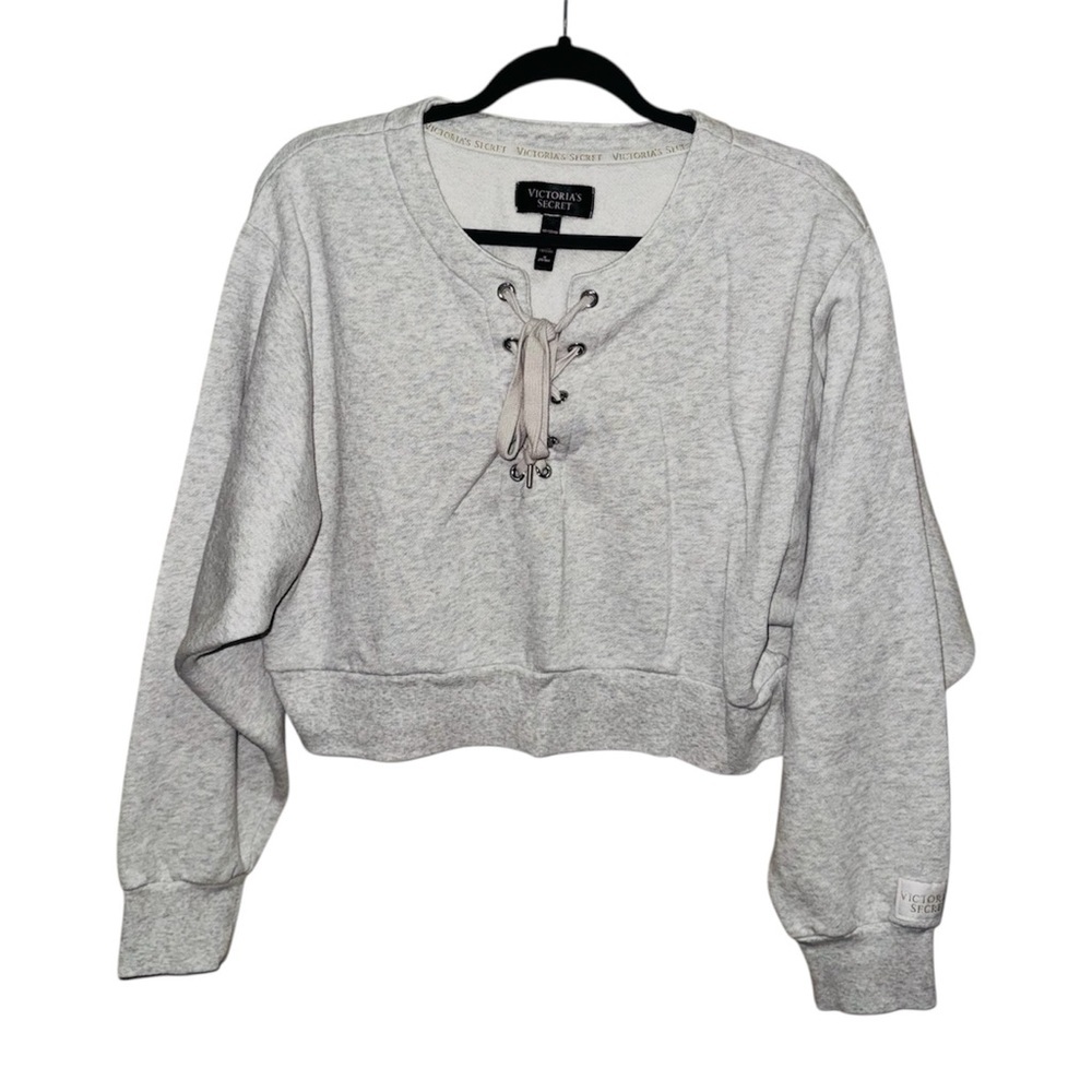 Victoria's Secret Cropped Light Gray Lace-Up Hoodie